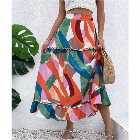 Boho Geo Abstract Print Maxi Skirt - Picture 5 of 6